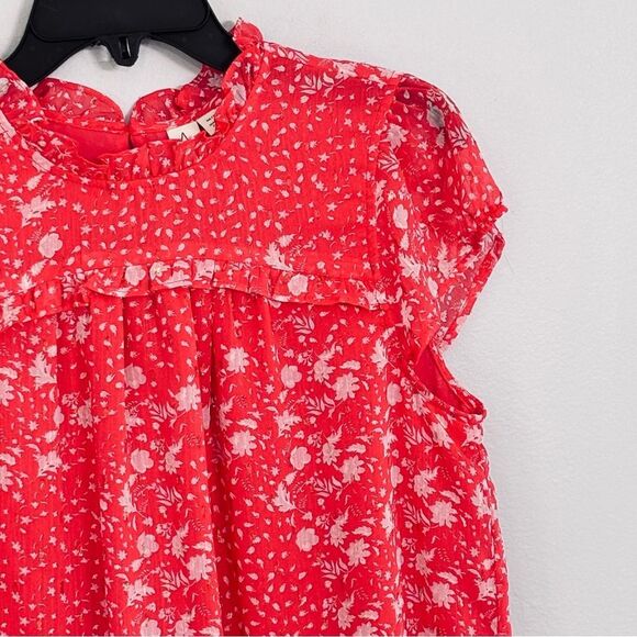 Joie | Women’s Bright Coral Short Sleeve Floral Blouse size M - Picture 4 of 16